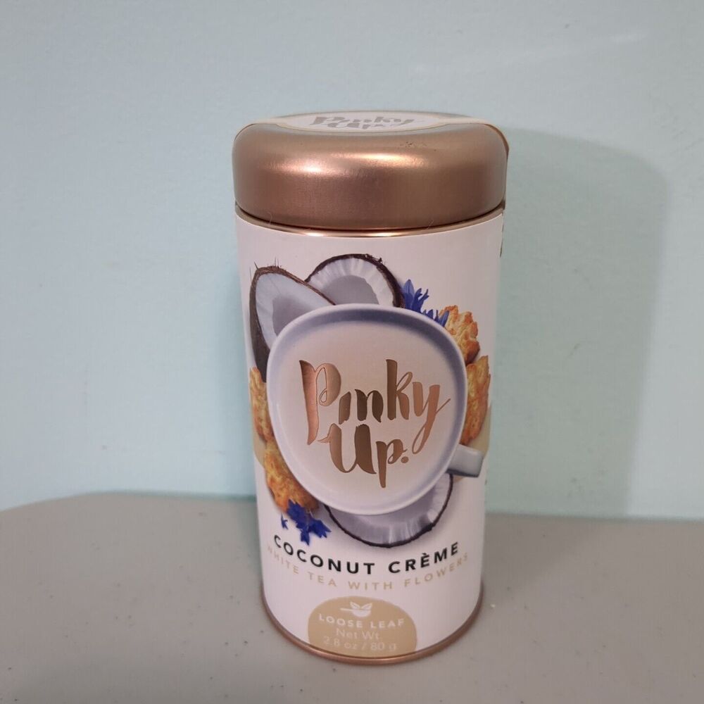 Pinky Up Coconut Creme Loose Leaf White Tea Tin Cornflower Safflower Caffein